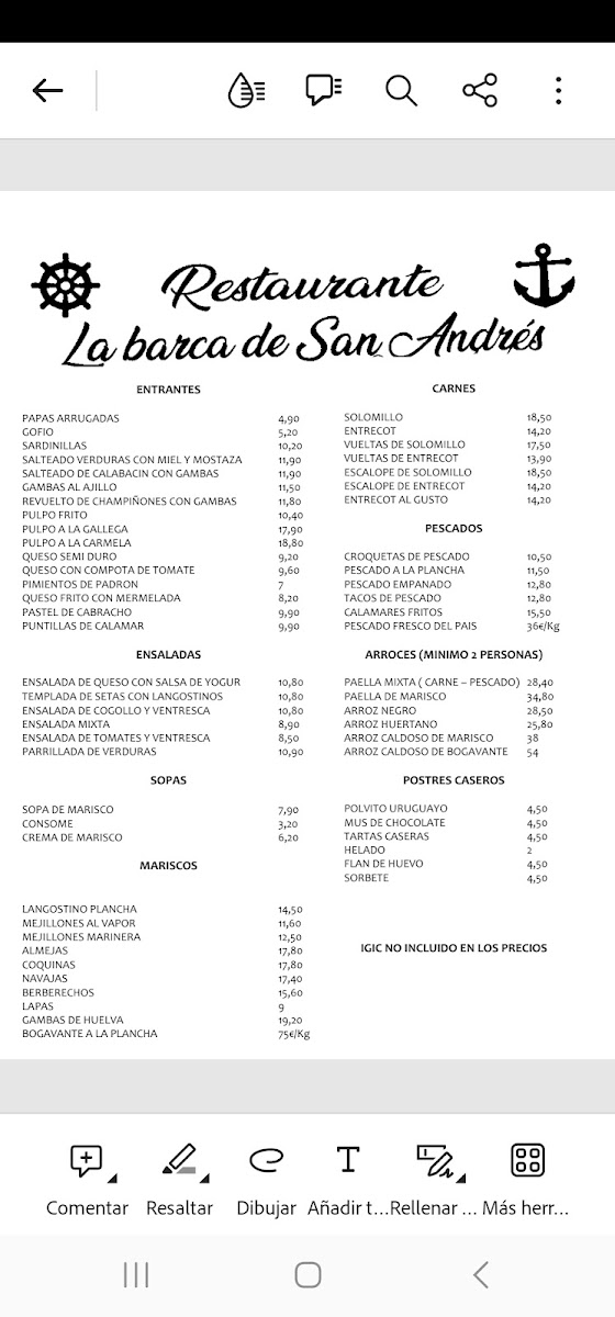 Menu Restaurante La Barca De San Andres-10